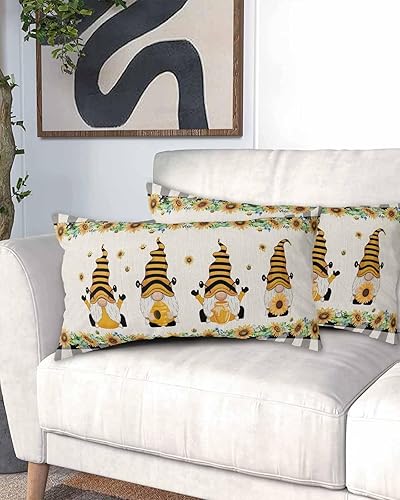 Miniatura 2 de Fundas de almohada de primavera y verano con diseño de gnomos de abeja miel, tamaño King, fundas de almohada suaves decorativas para sofá de cuerpo