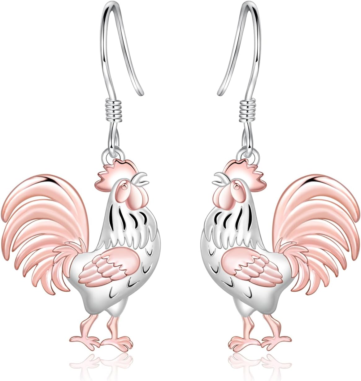Chicken Dangle Earrings for Women: Silver Rooster Earrings Hypoallergenic Cute Farm Themed Animal Jewelry Gifts for Chicken Lovers Daughter Christmas Birthday