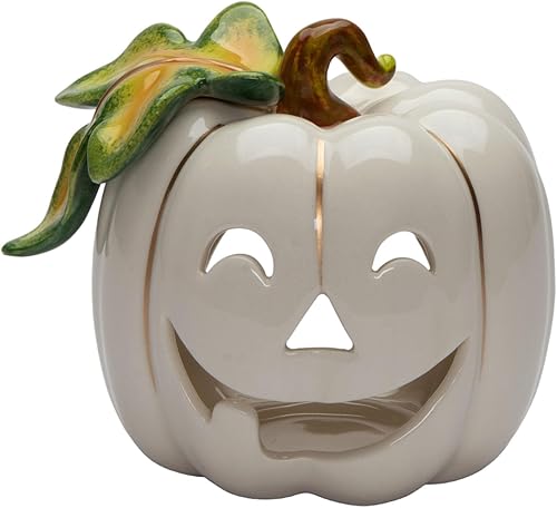 Cosmos Gifts 21073 Portavelas de calabaza blanca con oro 4 14 "H