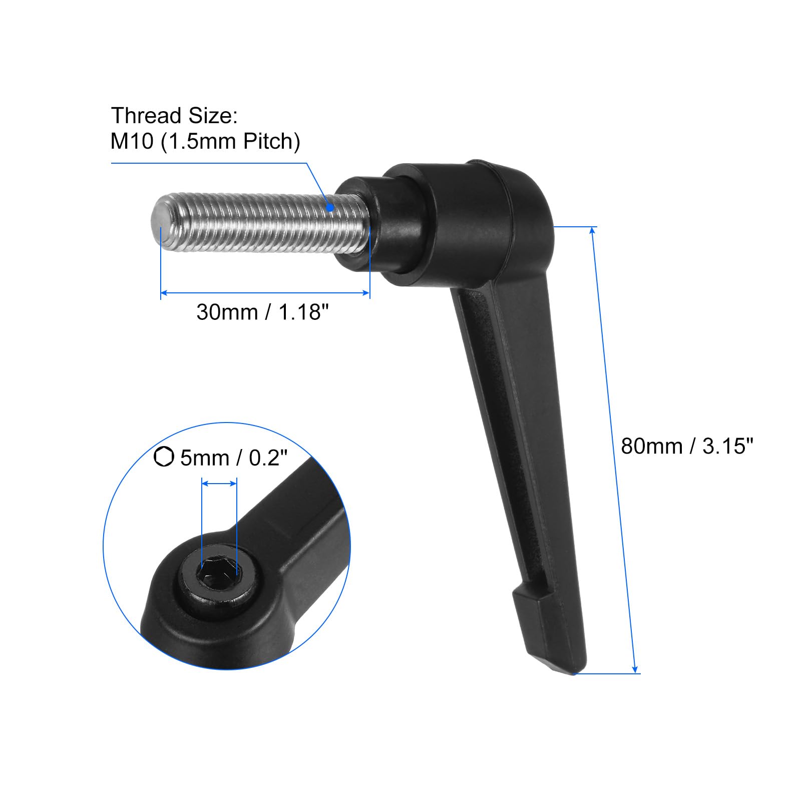 2Pcs M10x30mm Adjustable Clamping Lever Handles - Quick Release Push Button Lock
