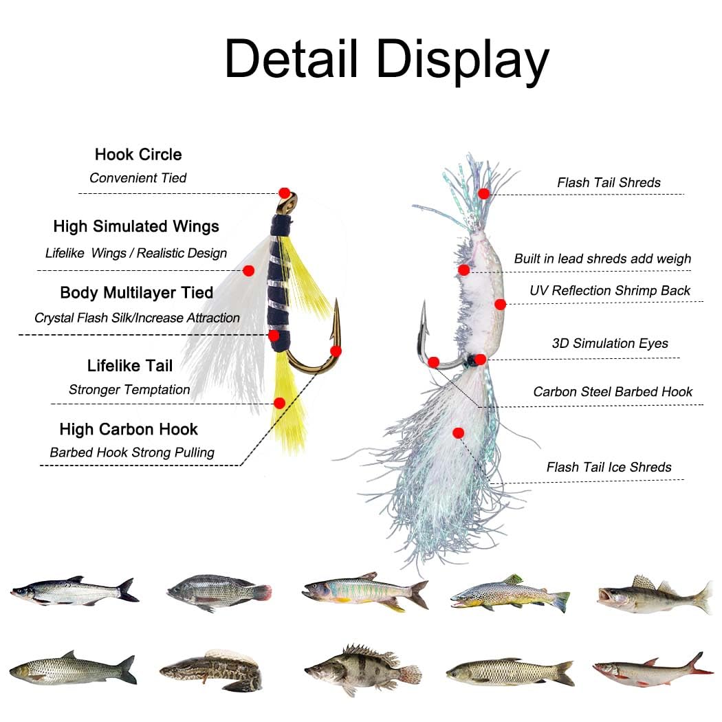 Fliegenfischen Fliegen Kit, 24-100Pcs Künstliche Fliegenfischen Köder Köder mit trockenen/nassen Fliegen, Streamer, Forelle Angeln mit Box.