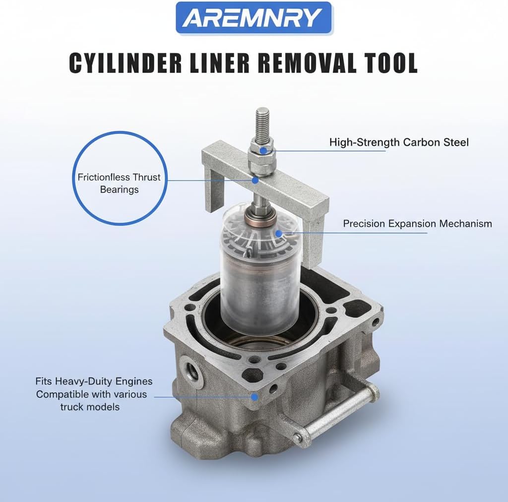 Cylinder Liner Puller for Detroit Diesel 60 Series DD13 DD15 DD16 MTU S2000, J-45876 & OTC 5875 Alternative, Heavy Duty Liner Remover with Thrust Bearing, 5.0" to 5.75" Bores