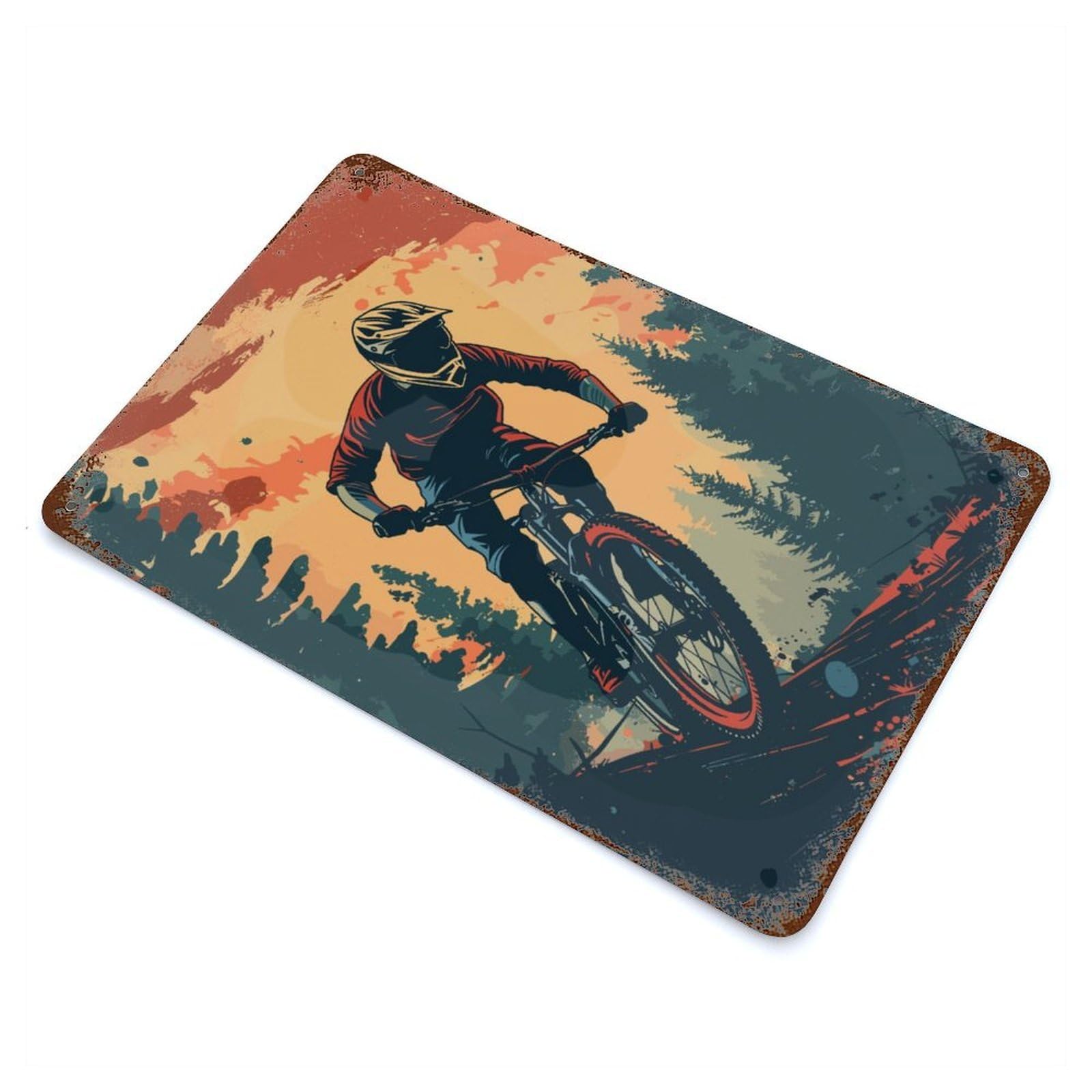 Garage Style Mountainbiking Downhill Vintage Rust Metal Sign 11.8"x7.9", Industrial Home Decor for Bar And Workshop