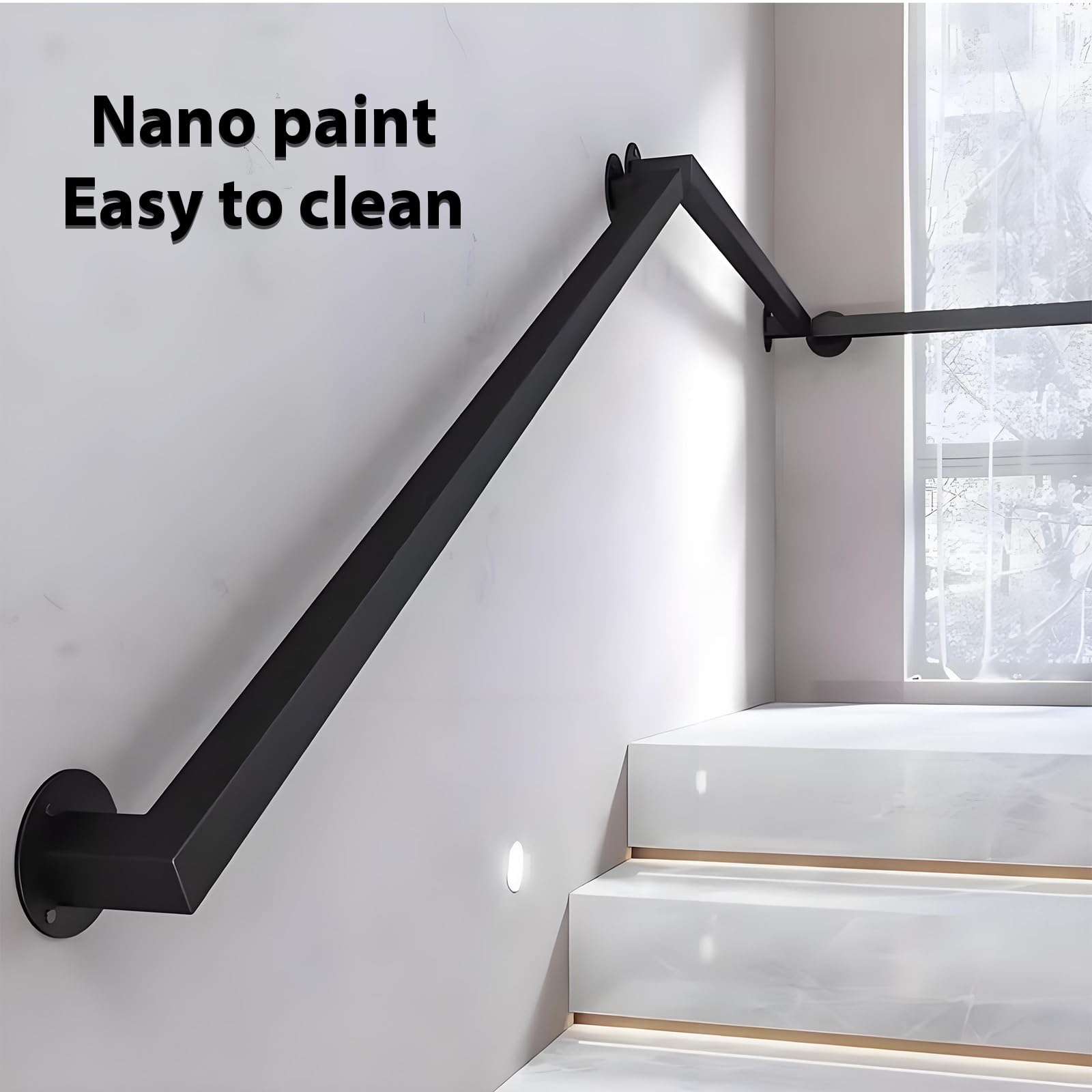 Corrimano da Interno a Parete Tubo Quadrato in Ferro Rinforzato Sicuro ed Elegante Bordi Lucidati, Facile da Installare, per Corridoi e Passerelle(50cm)