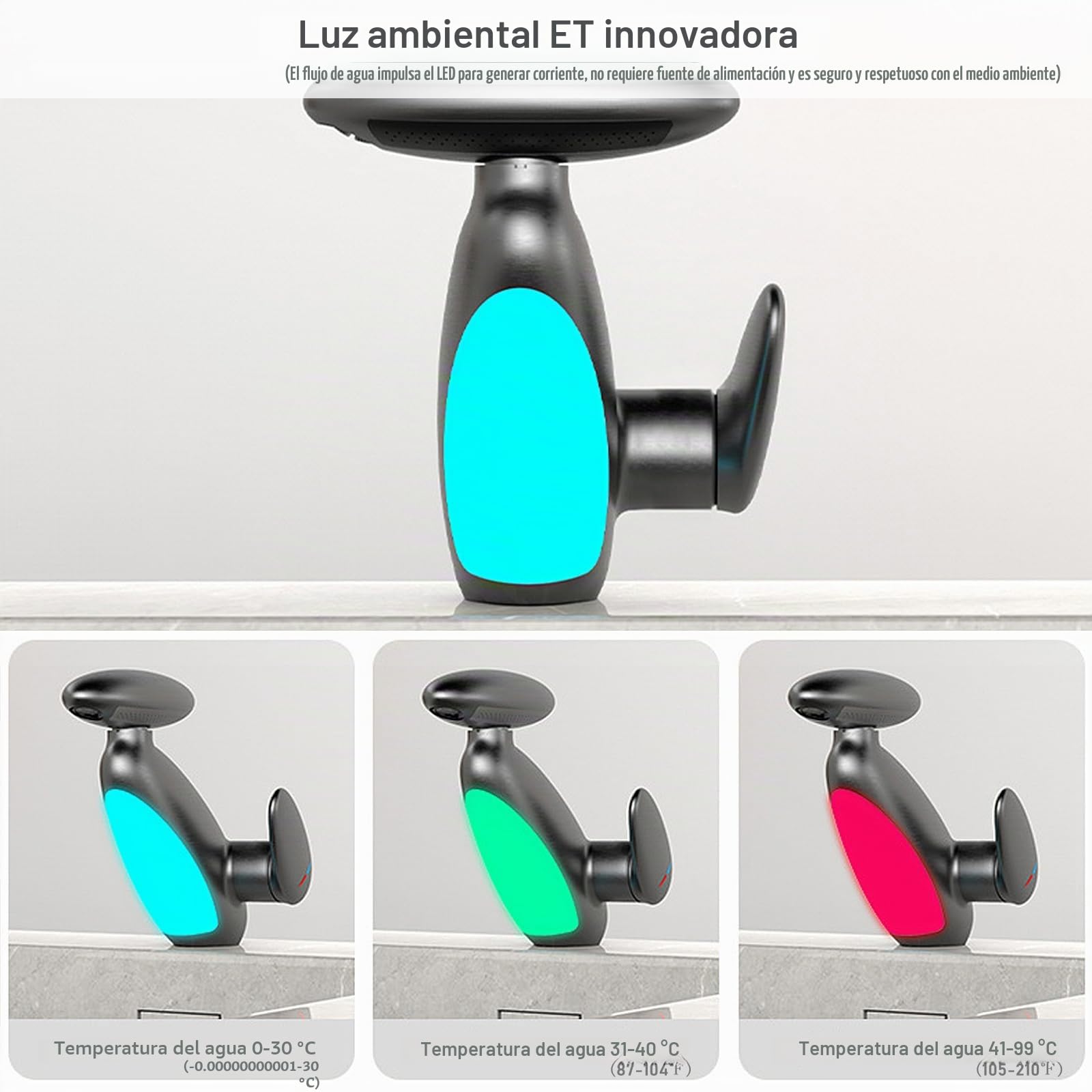 Grifo de baño extensible con iluminación multicolor, 4 modos, giratorio 360°, extensible, cartucho de cerámica, grifo de baño con conector de 3/8 pulgadas (gris unmetal)