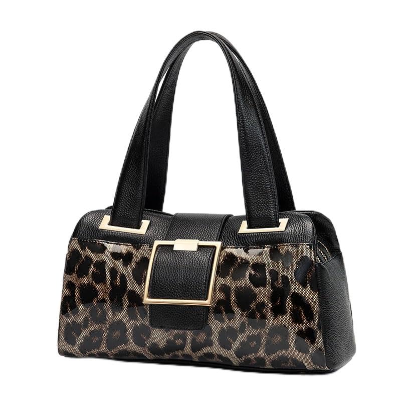 Leopard print Genuine leather square handbag Underarm large capacity single shoulder cowhide women's pillow bag 2025 Light Storage