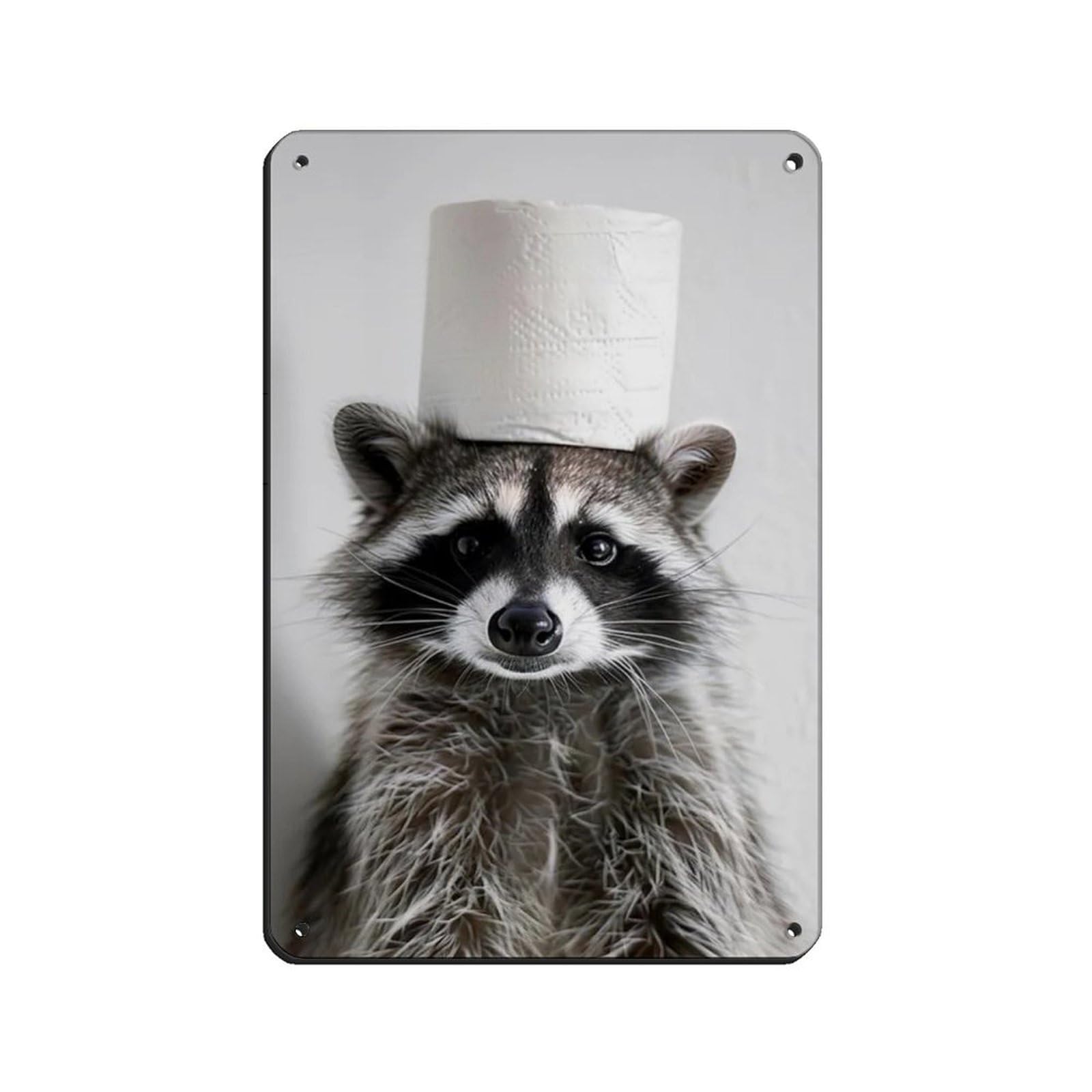 Cute Raccoon with Toilet Paper on Head Retro Poster Metal Tin Sign Chic Art Retro Iron Painting Bar People Cave Cafe Family Garage Poster Wall Decoration 8x12inch(20x30cm)