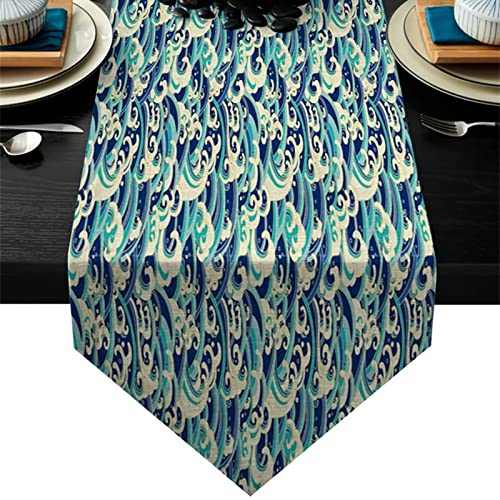 Chemin de table mariage rustique bleu coton lin déco table maison bohème 46 x 183 cm