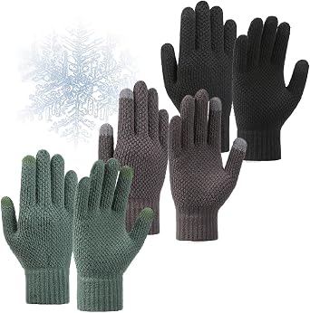 2/3 Pairs Mens Winter Touchscreen Knitted Gloves - Fleece-Lined And Warm For Biking Protection For Cold Weather onesize,black+gray+green