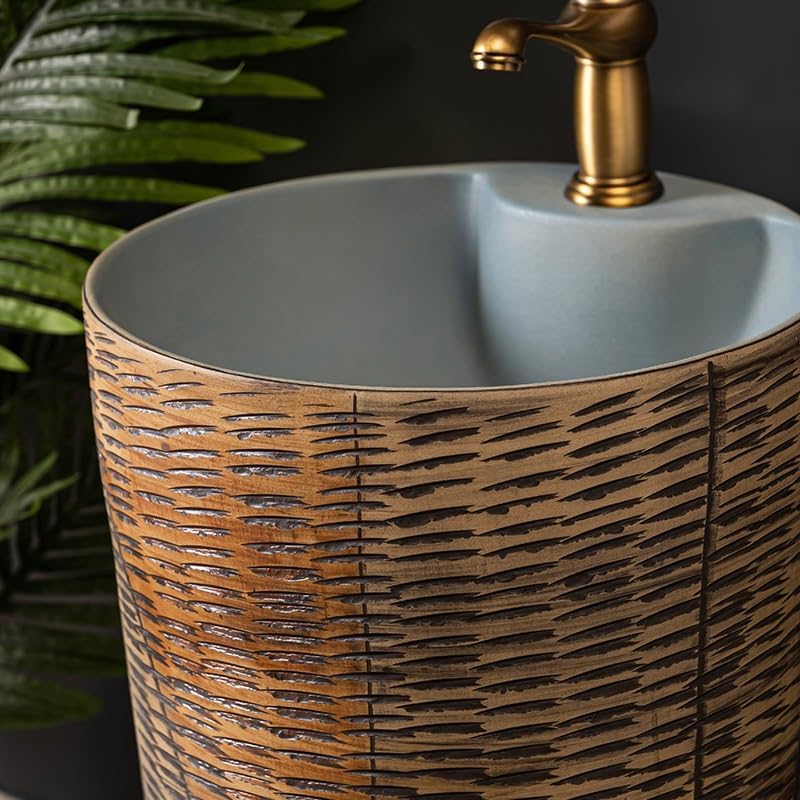 Bathroom Countertop Vessel Sink Home Balcony Column Sink Wash Basin Ceramic Hotel Pedestal Sink Vanity