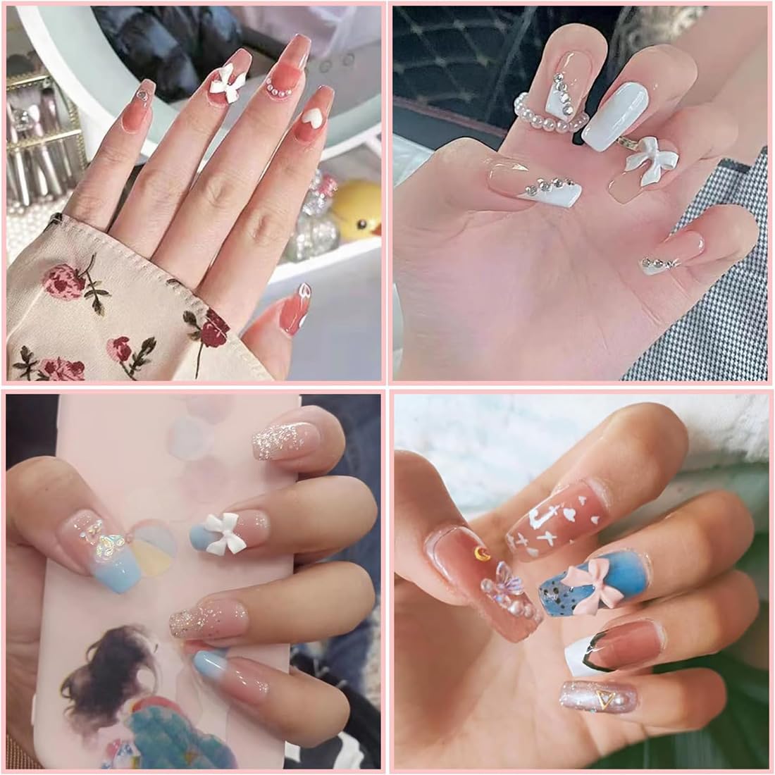 Charm Unghie, Accessori per Nail Art, Nail Charms, Fiocco Ciondolo per Unghie Rosa Stile Misto Fiocco Fiore Cuore Decorazione per Nail Art Artigianato Fai-da-te Nail Art Design