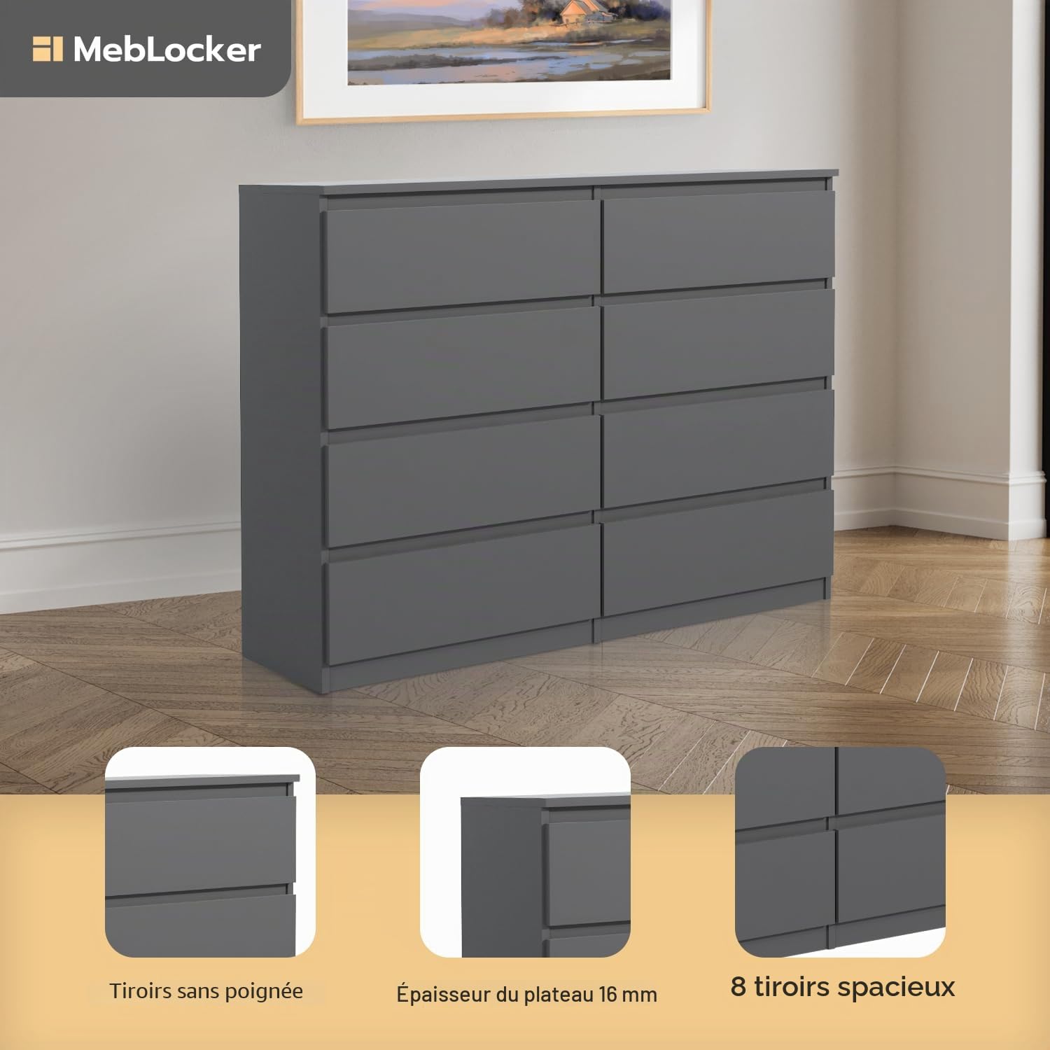 Commode à tiroirs - Anthracite - 120 x 101,5 x 39 cm - Buffet pour Salon, Couloir, Chambre à Coucher - Armoire Moderne - Meuble de Chambre à Coucher