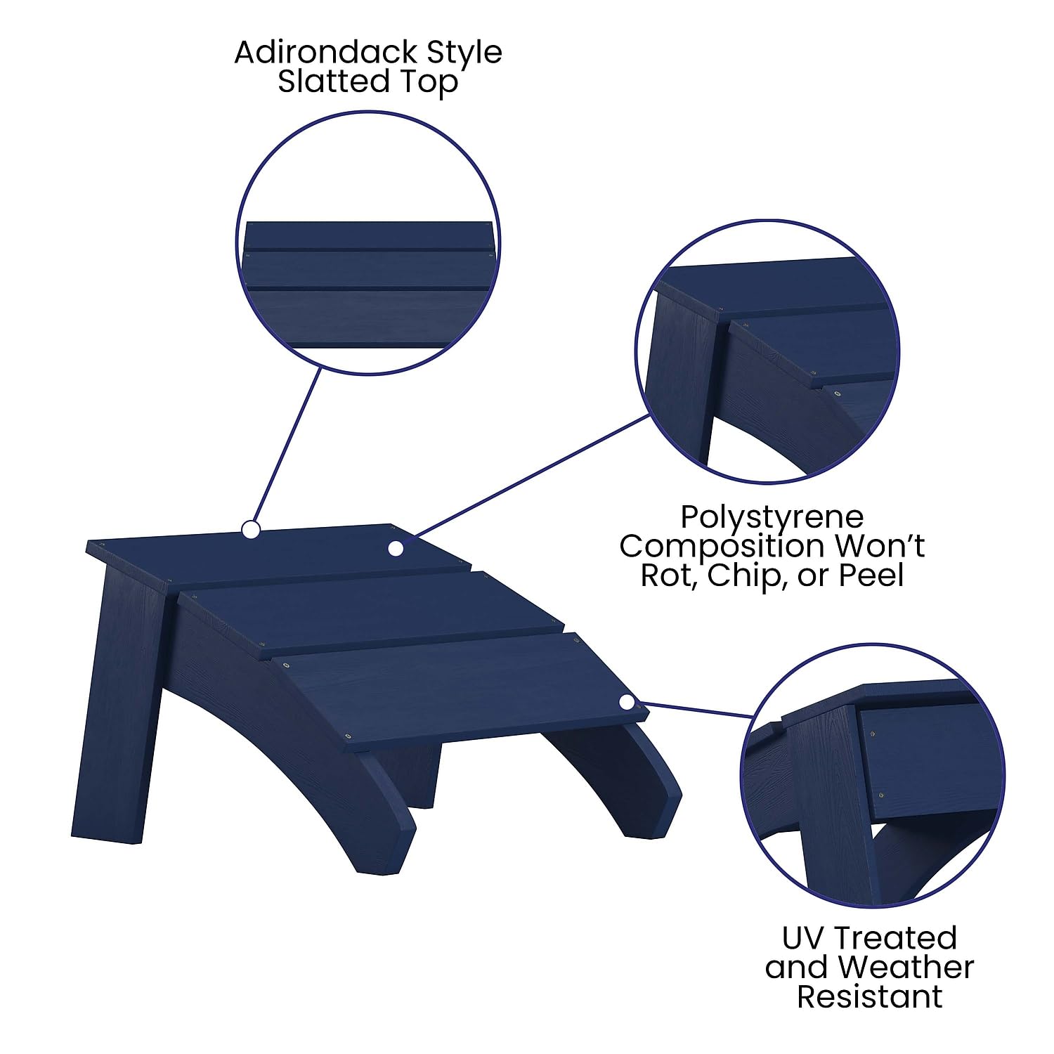 Flash Furniture Sawyer - Otomana Adirondack de Grado Comercial para Interiores y Exteriores, Color Azul Marino