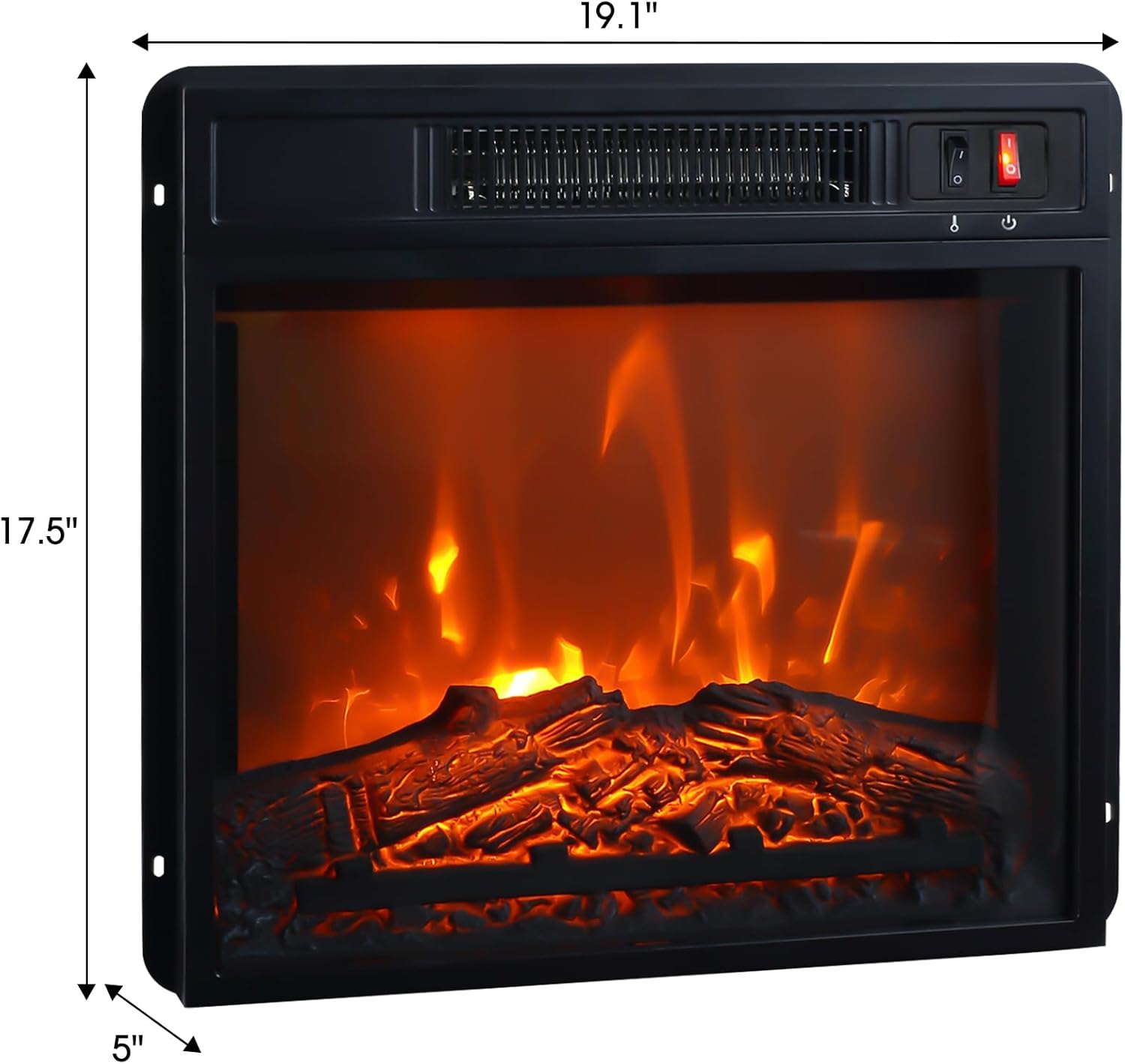 18" Electric Fireplace Insert, Recessed Fireplace with 1400W Heater and 3D Realistic Flame Effect, Overheat Protection, Suitable for Living Room, Bedroom, TV Stand & More