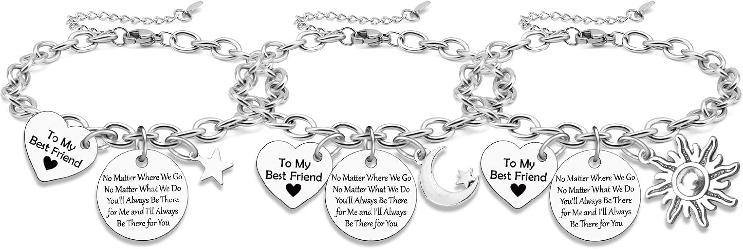 Sazuwu 3PCS Friendship Bracelet for Friends Friendship Gift for Best Friend Soul Sister Bff Long Distance Preset for Bestie Stainless Steel Bracelet Birthday Gift for Her Christmas Graduation Present