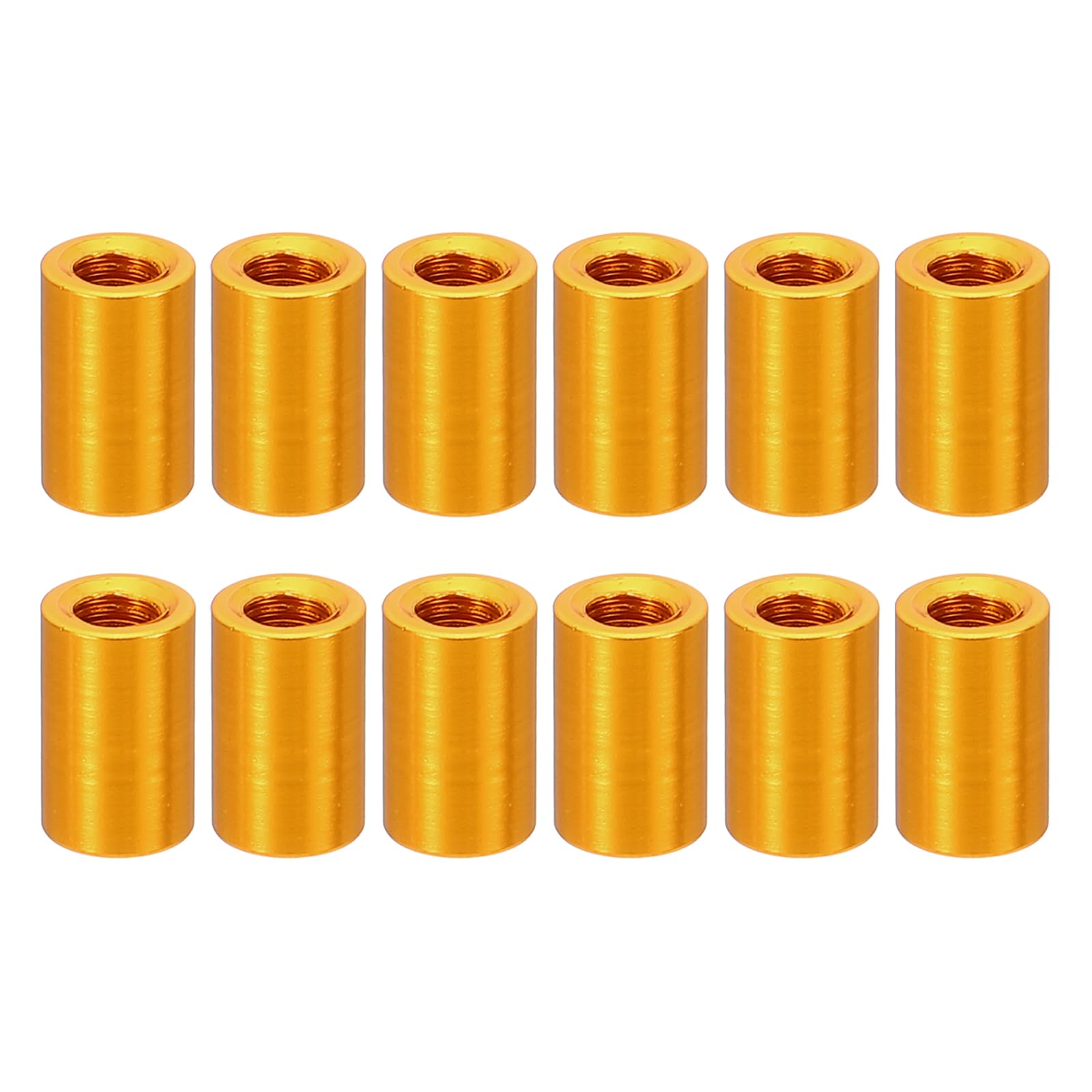 PATIKIL 12pcs M3 Metal Threaded Standoff Spacer Nuts, Round Aluminum Spacers Female Coupling Screws, 1/8" ID x 3/16" OD, Gold 3x5x8mm