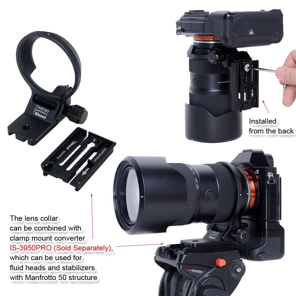 iShoot Anillo de montaje de trípode para collar de lente compatible con Tamron 50-300 mm F/4.5-6.3 Di III VC VXD A069, soporte de soporte de lente placa de liberación rápida compatible con abrazadera
