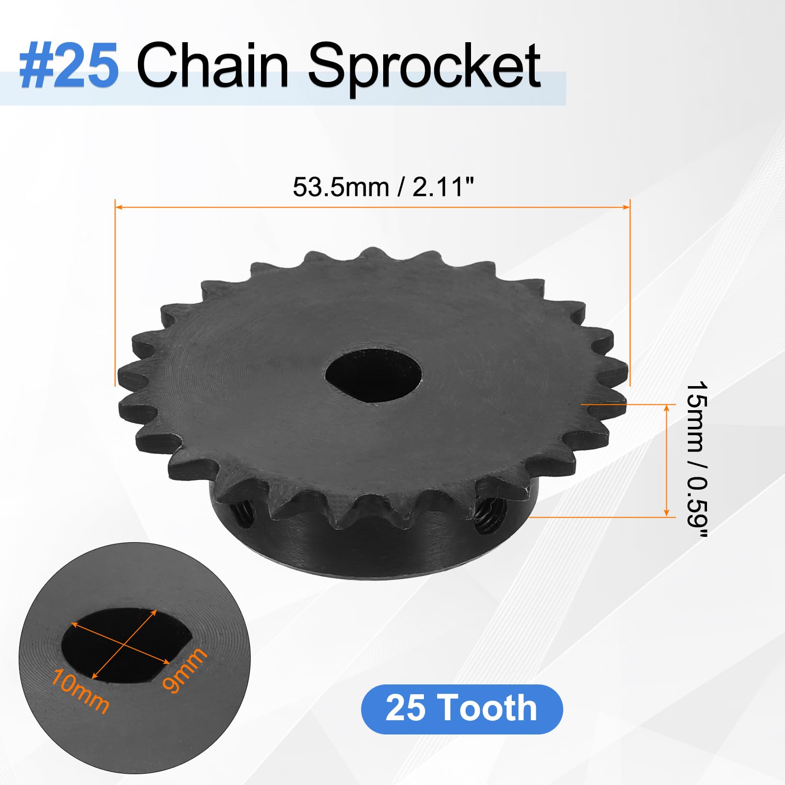 QUARKZMAN 2 Pz Catena A Rulli Pignone #25 10 x 9mm Foro, Passo 1/4" 25 Denti Acciaio Al Carbonio C45 ANSI #25 Pignone A Rulli Con Viti Di Blocco Per Catena ISO 04C