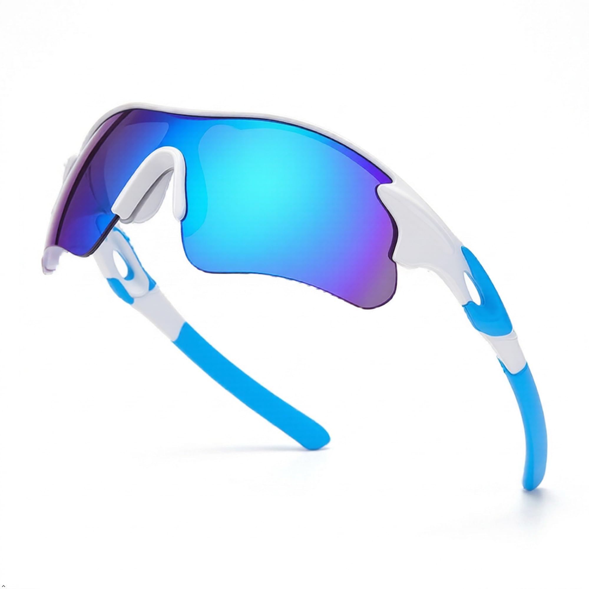 Sports Sunglasses for Men & Women UV400 Protection Cycling Goggles Cricket Eyewear Running Driving Fishing Wrap Around Outdoor Sports Glasses Lightweight Clear Vision Eyewear. (White Blu)-picture-30