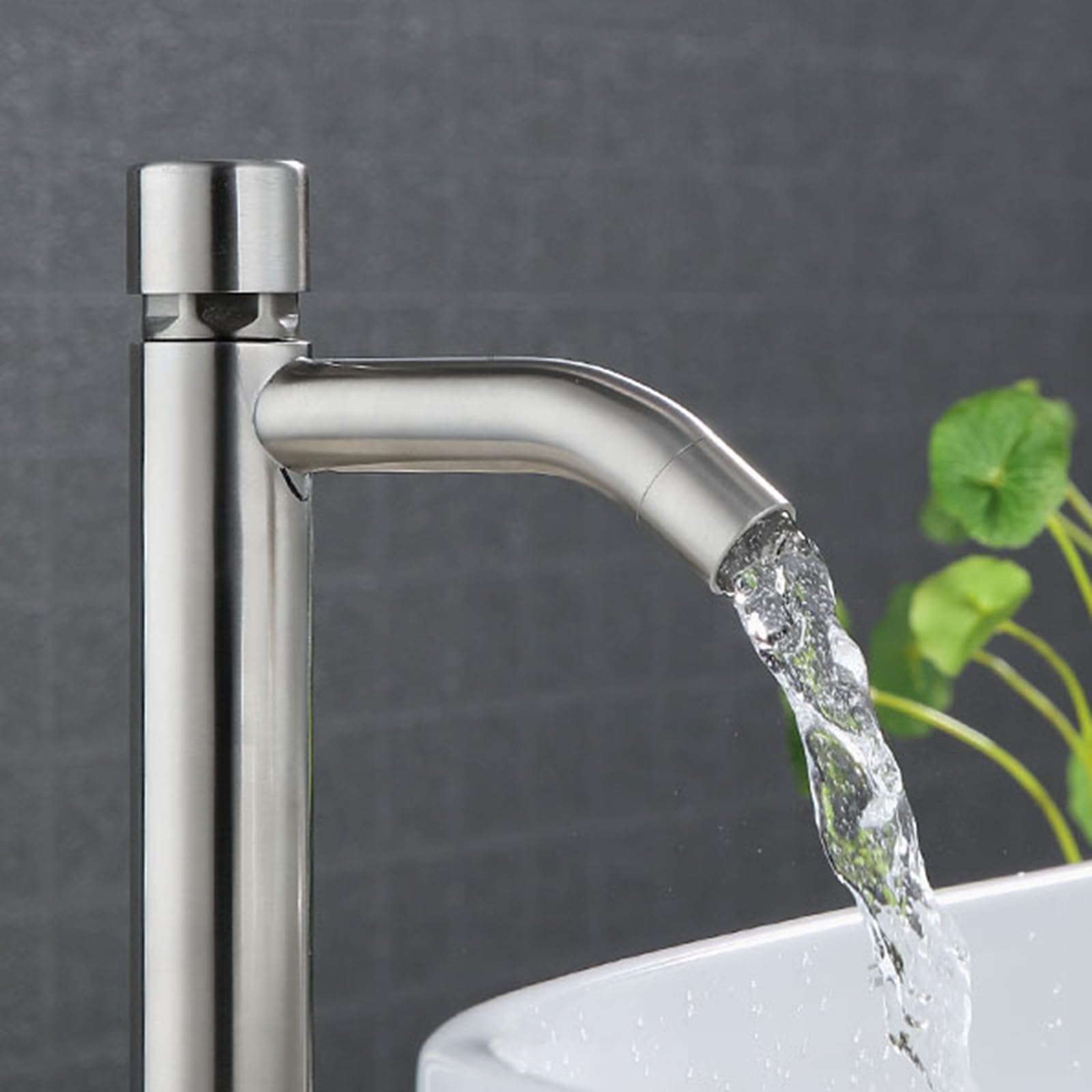 Grifos de baño Altos, con Interruptor pulsador, Solo para Agua fría, de un Solo Orificio, cepillados.