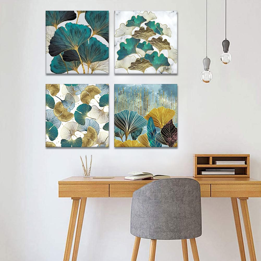 Artscope 4 Pièces Impression sur Toile Feuilles de Ginkgo 30x30cm Décoration Murale