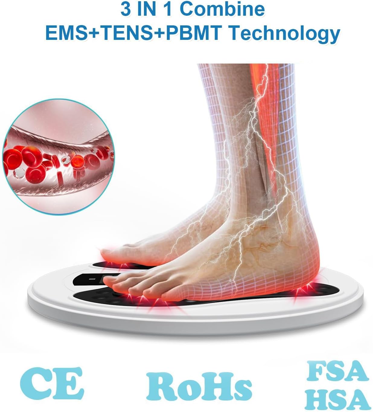 EMS Foot Massager Pro for Neuropathy & Pain Relief with Upgraded Infrared Therapy, Rechargeable TENS Electric Muscle & Nerve Stimulator for Plantar Fasciitis Relief, Blood Circulation Booster