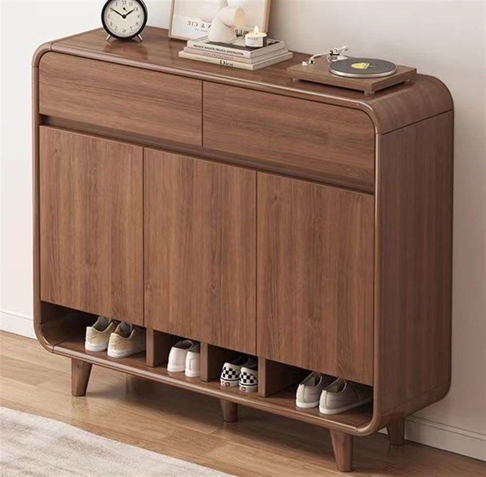 収納キャビネット, ソリッドシューズキャビネット 引き出し付き木製シューズラック 調節可能な棚付き靴オーガナイザー 多機能靴棚 玄関