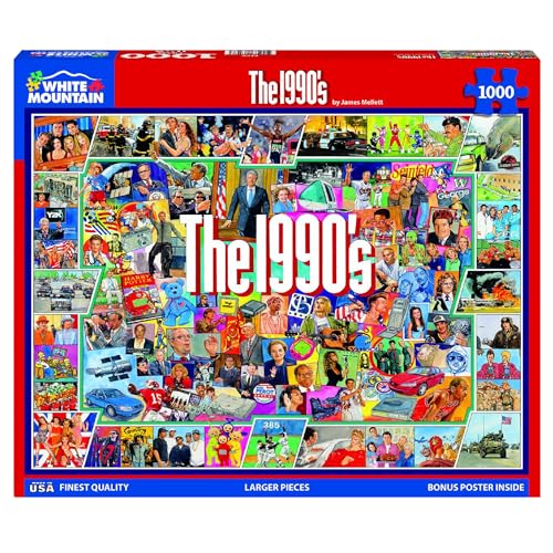 White Mountain 1000 Piece Jigsaw Puzzle Nostalgic Vintage Collage Puzzles with Large Pieces Gift for Adults and Family 24"x30" - 1990s