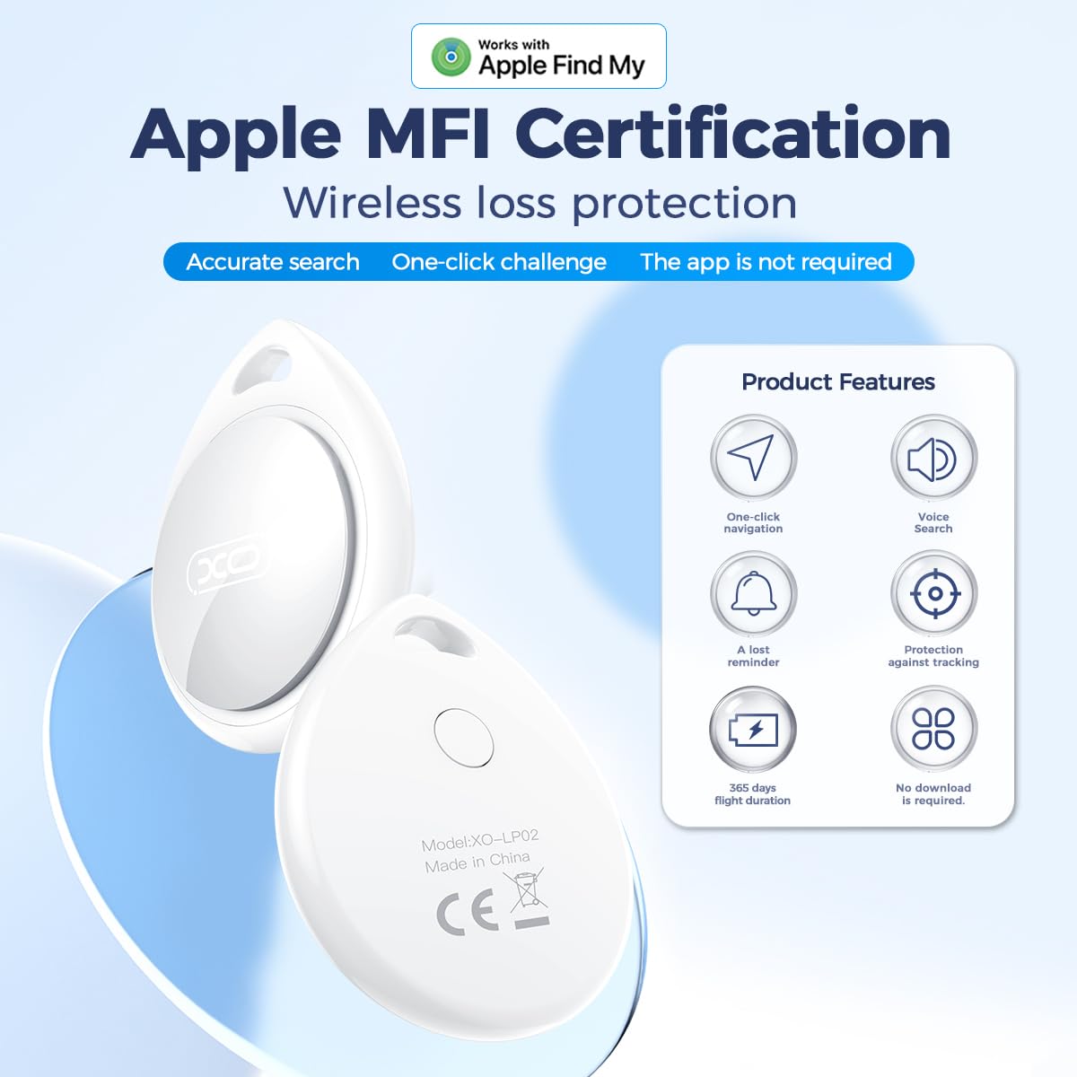 Paquete de 2 rastreadores Bluetooth con A-pple Find My (solo i-OS), localizador inteligente de artículos, seguimiento impermeable para cartera de mascotas, mochila, equipaje de perro