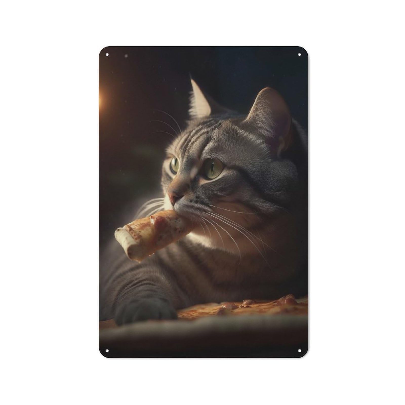 Junmoney Cat Eating Pizza Slice Metal Wall Sign 30X20cm, Rustic Classic Pub Decor For Cafe, Pub, Workshop Or Home Bar