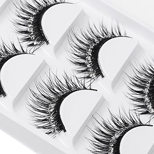 ICYCHEER Makeup Color 5 Pairs False Eyelashes Red Purple Blue Brown Fake Eye Lashes Extension With Glitter Diamond Lashes Stage Performance Cosplay Latin Dance (053)