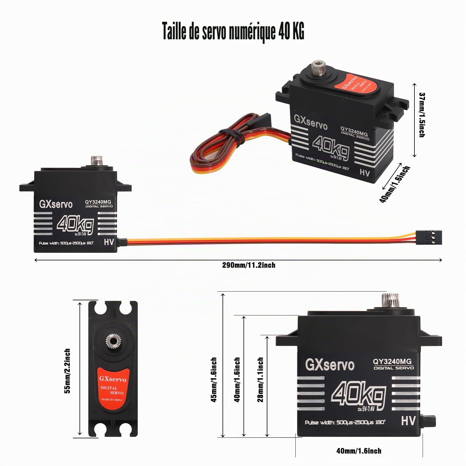 Servomoteur Binghe 40KG Digital Servo Numérique à Engrenages Métalliques pour RC 1/8 1/10 Hélicoptère Robot