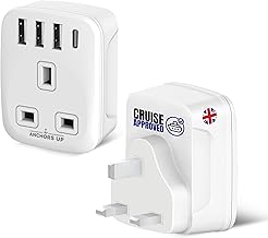 Cruise Approved UK Plug Extender – Non Surge for Cruises – 3 USB + 1 USB-C – Works on P&O, Marella, Cunard, Fred Olsen, Ambassador and more – Cruise Essential