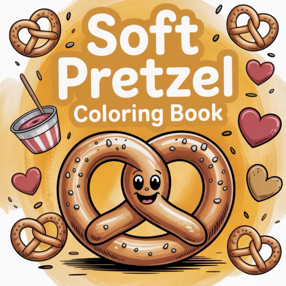 Soft Pretzel Coloring Book: Delight in coloring soft pretzels, salted snacks, and bakery-themed designs for fun relaxation.