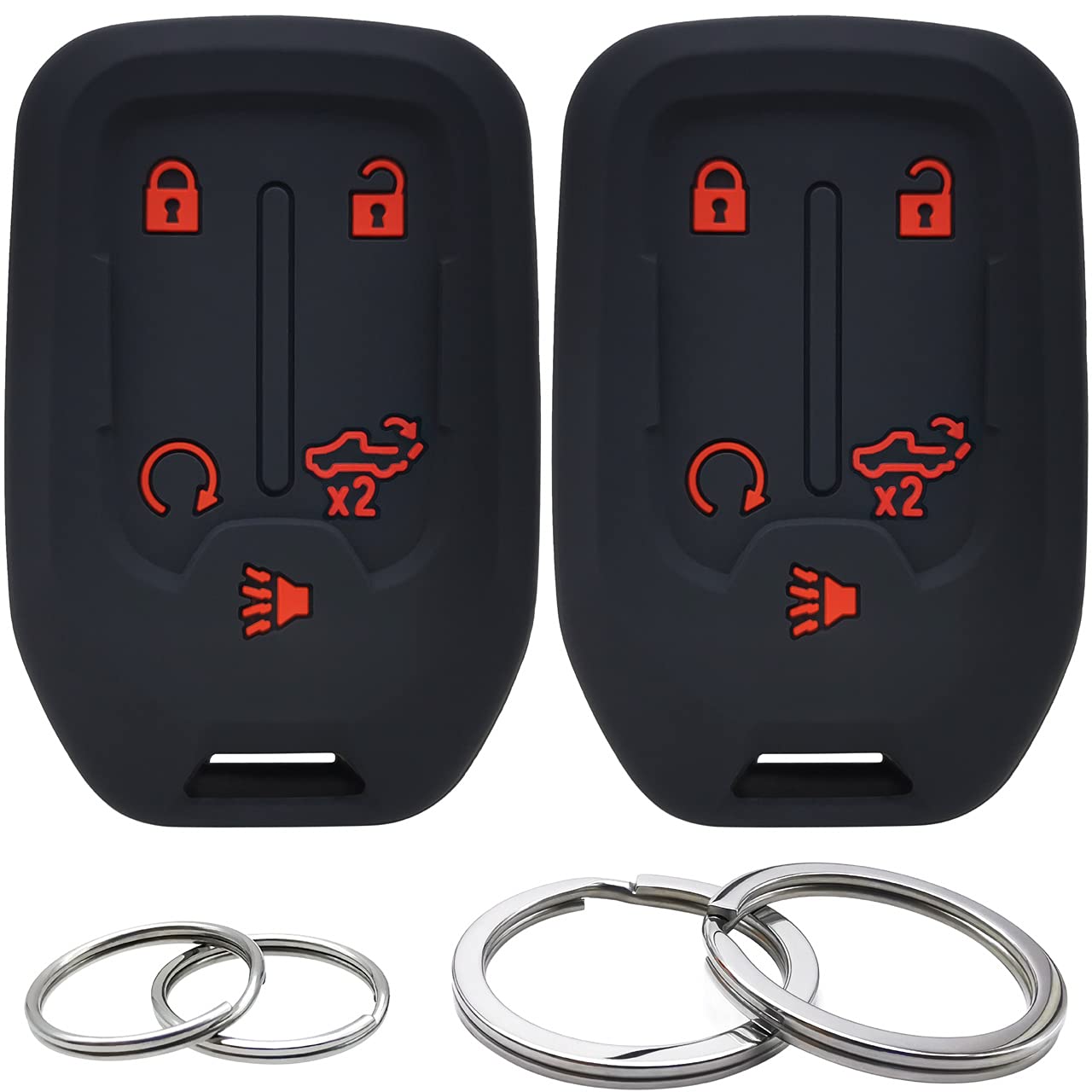 GFDesign 2 Pcs Silicone 5 Buttons Key Fob Cover Remote Case Keyless Protector Compatible with 2021 2020 2019 Chevrolet Chevy Silverado 1500 2500HD 3500HD GMC Sierra 1500 2500HD 3500HD