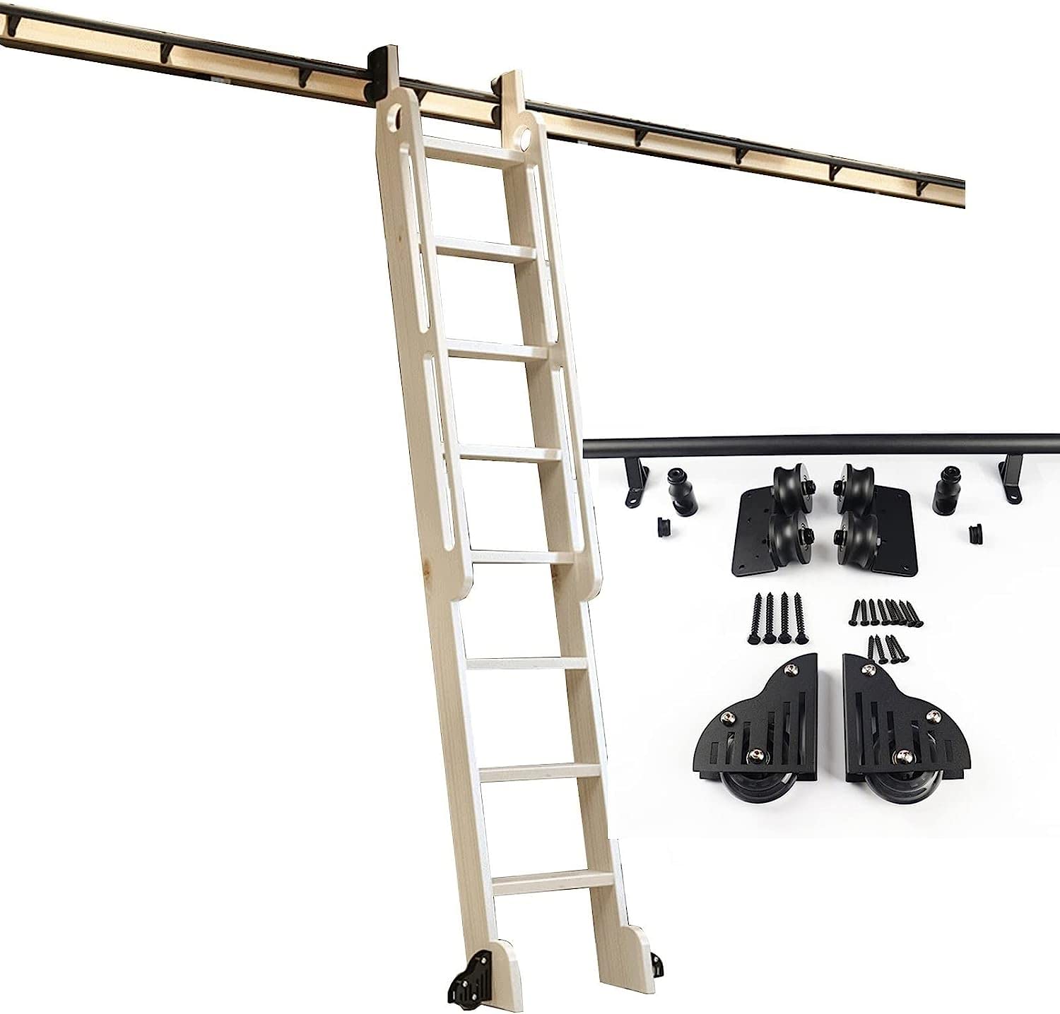 NIZAME Kit de Escalera Deslizante Riel de Escalera de Biblioteca rodante | Escaleras rodantes para estantería Juego de Armario de Barra de almacén Kit de Hardware de Escalera móvil Servicio Pesado