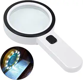 AIXPI Lupa com luz, Lupa grande portátil 30x, 12 lâmpadas iluminadas por LED, para degeneração macular, idosos, leitura, inspeção, moedas, joias, joias