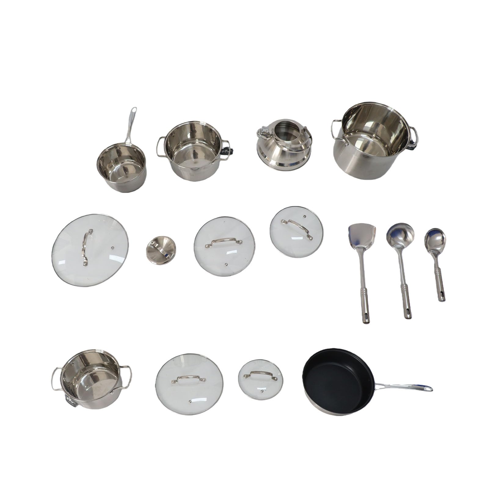 Rengue Juego de Utensilios de Cocina de Acero Inoxidable, Juegos de Utensilios de Cocina, Ollas y Sartenes de Fondo Plano con Espátula para Hervidor, Elementos Esenciales de Eficientes para Chefs