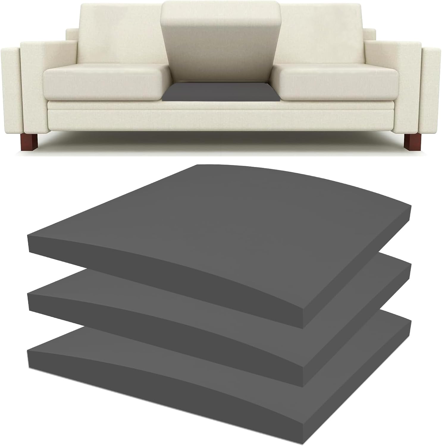 Couch Cushion Support 20" x 20" Couch Cushion Replacement, High-Density Foam Sofa Supports for Sagging Cushions Curved Furniture Seat Sag Repair (Black)
