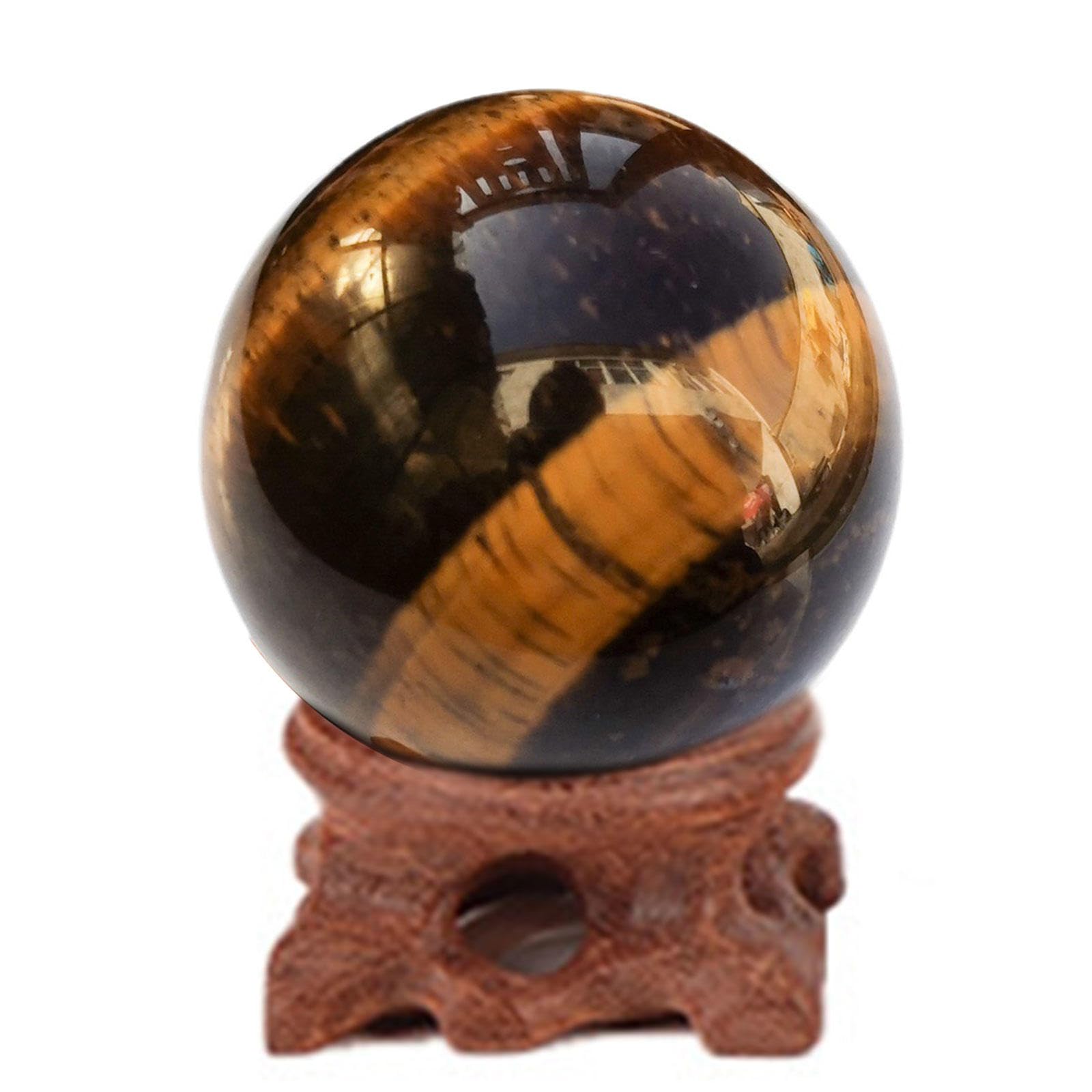 LTRAJUYNH Yellow Tiger Eye Stone Crystal Ball Light with Base Craft Gift Ornaments,2" Dia
