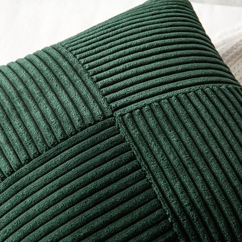 Image of MIULEE Army Green Decorative Throw Pillow Covers for Couch 20x20 Inch | 2 Pack, Boho Farmhouse Pillow Covers, Soft Cross Corduroy Patchwork Textured Cushion Cases For Bed Sofa
