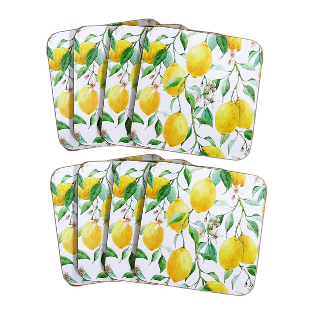 Drinks Coasters Set of 8, Lemon Grove Print, 10cm, Small Table Setting Mug Mats