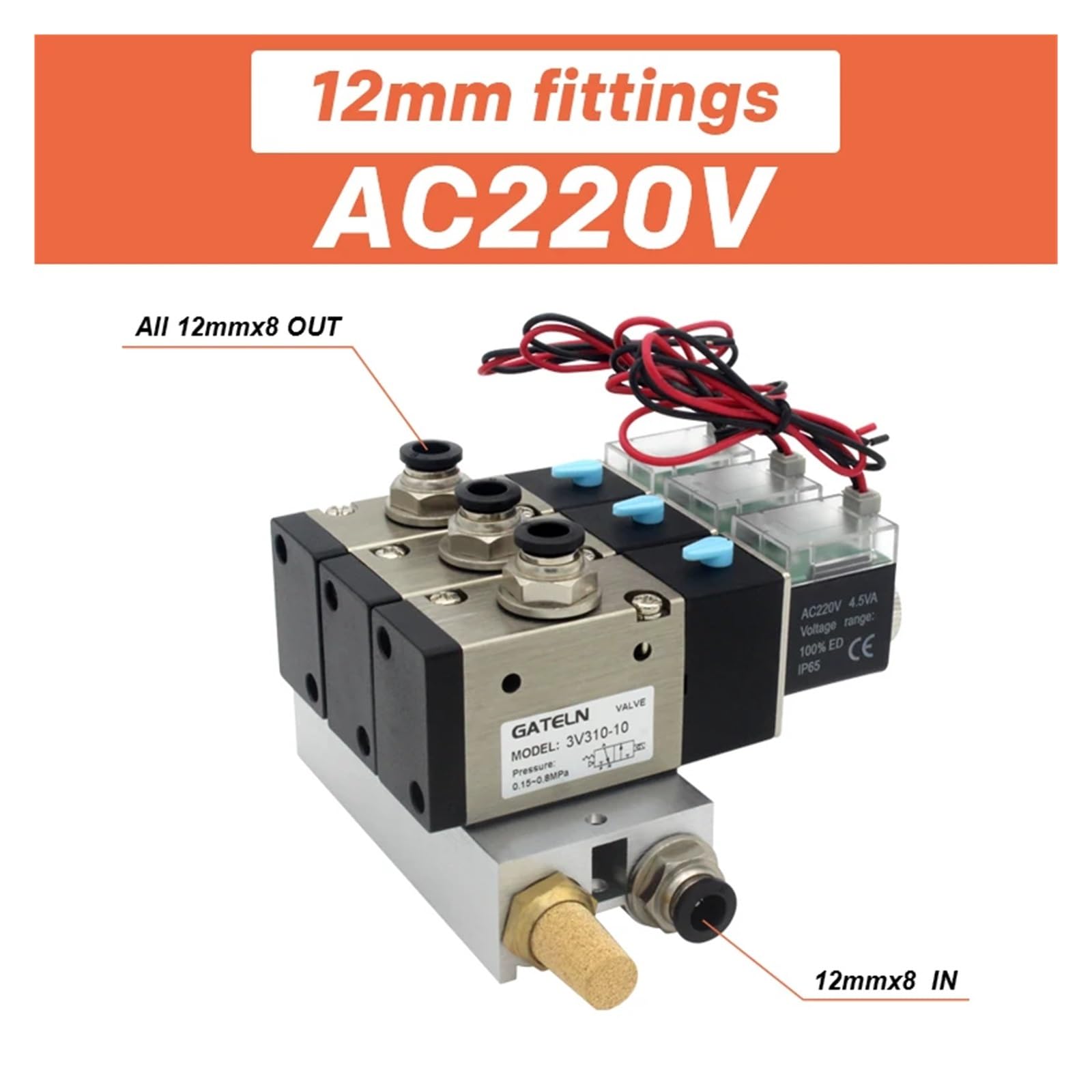 Bloque de estación de electroválvula 3V310-10-NC con silenciador, Accesorios, colector Base, 12 V CC, 24 V CC, 110 V CA, 220 V CA, 3 Puertos | Ac220v 12mm Fittings