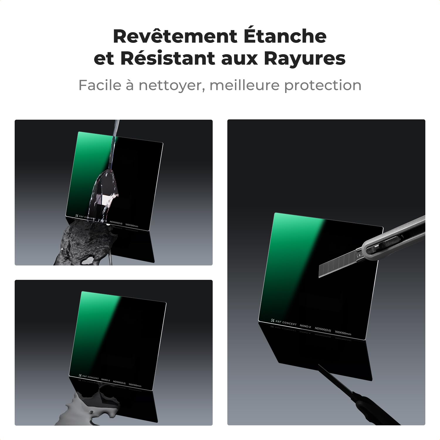 K&F Concept Filtre Carré ND1000 100x100mm 10-Stop Verre Optique avec Revêtements Nano-X 28 Couches Étui