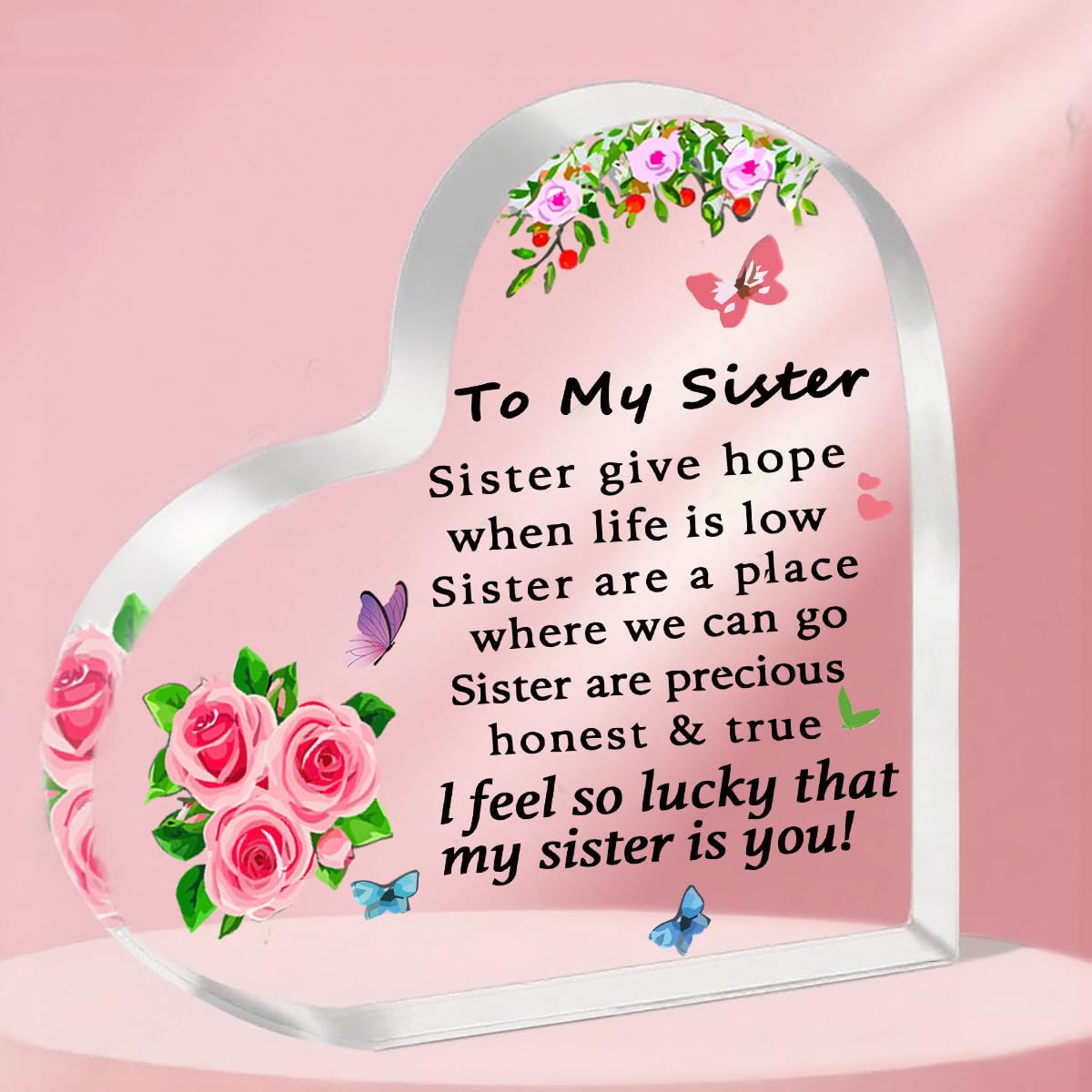 ToVii Sister Gifts Acrylic Sister Birthday Christmas Graduation Gifts Sister Keepsake - Sister Give Hope When Life Is Low Present