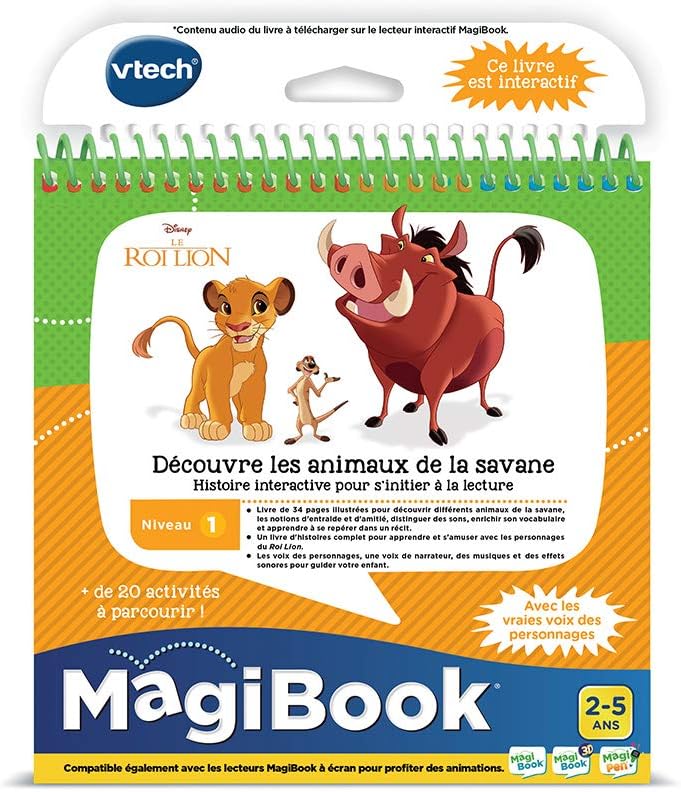 VTech – Libro MagBook – Le Rey Leon – Descubre los Animales de la Sabana – Libro Educativo – Libro 2 – 5 años – Versión FR