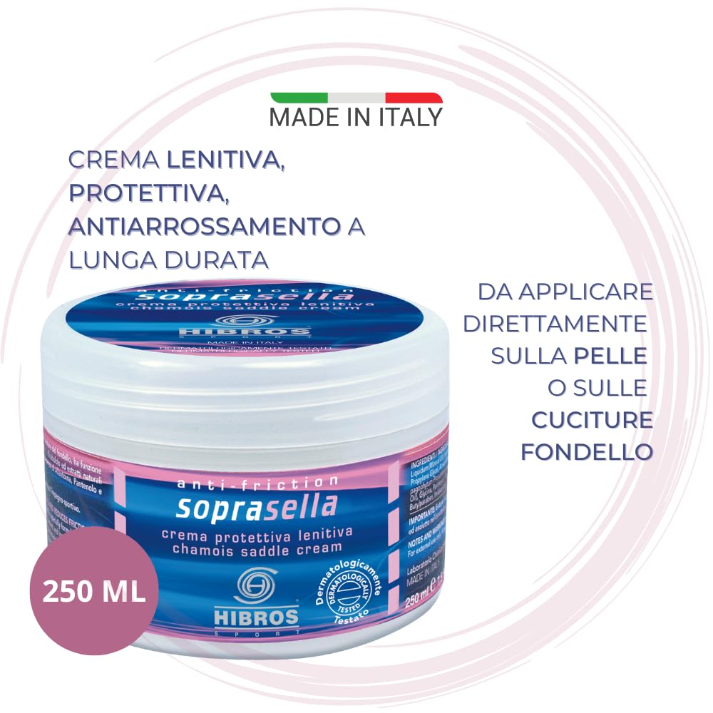Hibros Crema Soprasella Lenitiva Idratante Protettiva Anti Sfregamento - Fondello Ciclismo Sottosella - Bici Corsa Sport Uso Sportivo Running 250 ml
