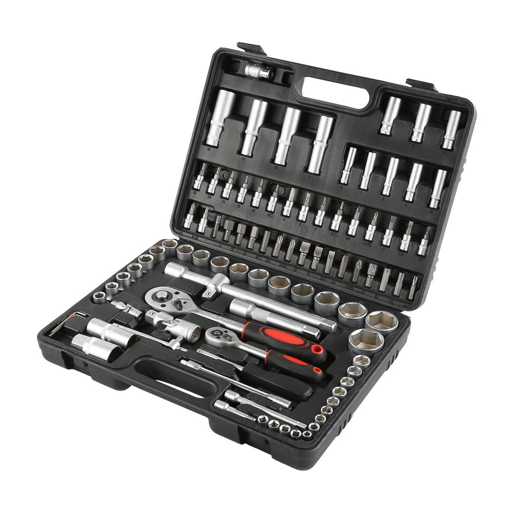 Juego de Llaves de Vaso Profesionales, Vasos, Carraca, Puntas de Destornillador, Kit de Herramientas Mecánicas, para la Reparación del Hogar y Bricolaje, Maletín, Universal(94pcs)