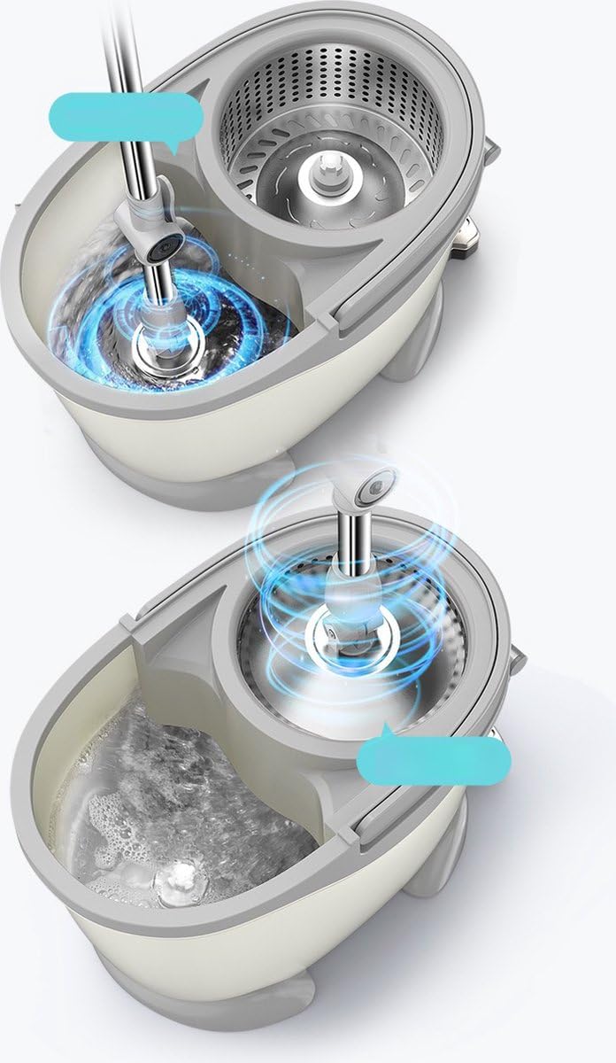 Yar Wischmopp Set mit Eimer – Bodenwischer mit Auswringfunktion, 360° Drehbarer Mop & 2-Kammer Wischeimer – Trocken- & Nassreinigung, Flachmopp für Laminat, Fliesen, Parkett