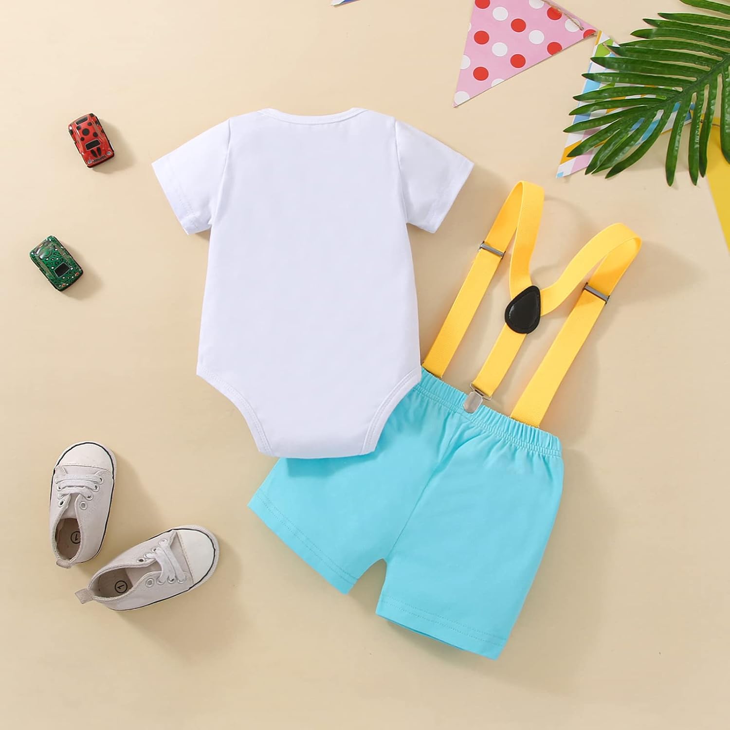 Baby Boy Funny First Birthday Clothes Infant Clothes Bow Tie Dinosaur Themed Romper Pants Set Suspenders - Image 3